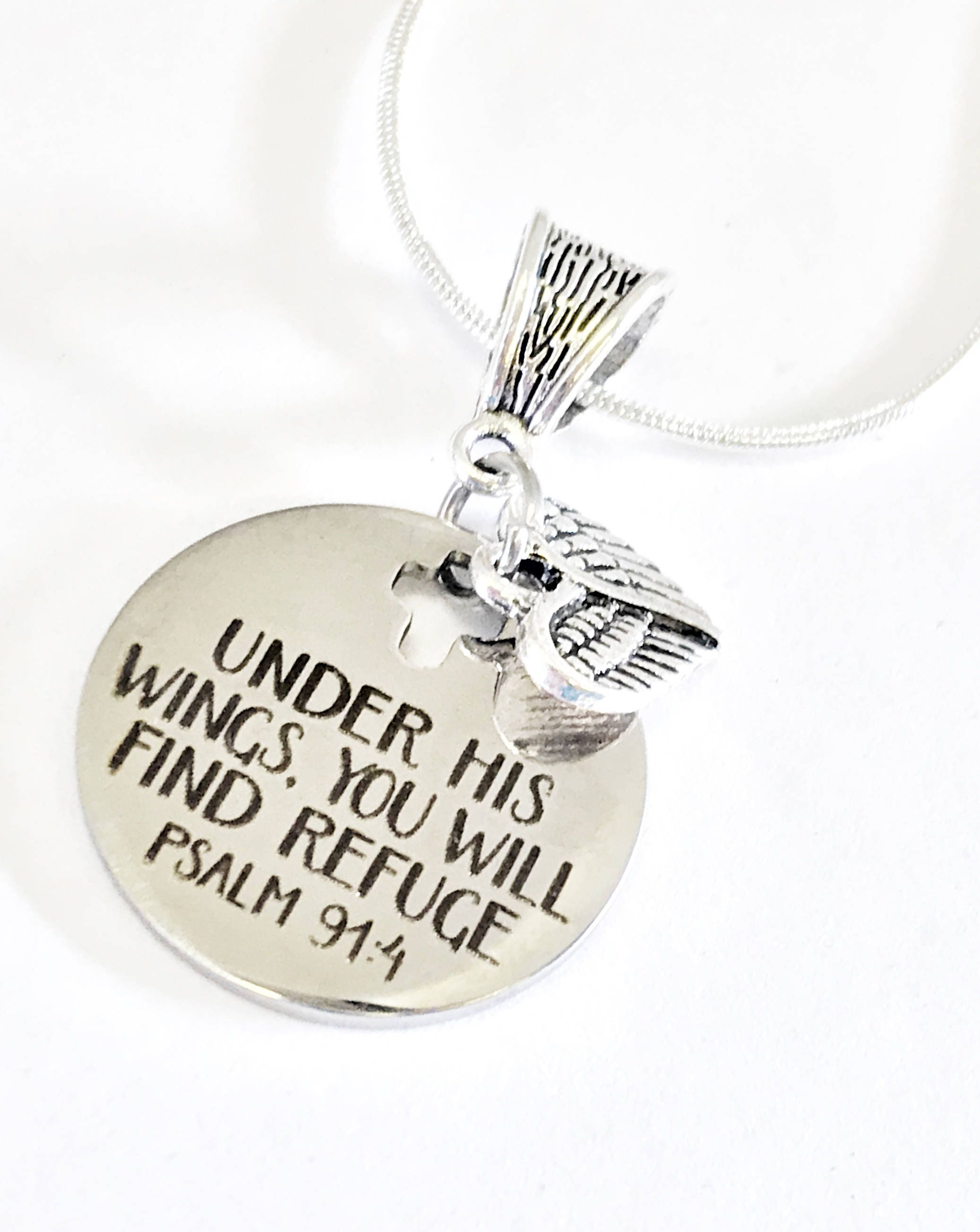 Christian Jewelry, Under His Wings You Will Find Refuge Necklace, Psalm 91:4 Jewelry, Christian Gift, Christian Sympathy Jewelry