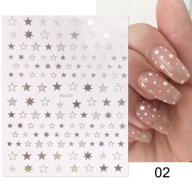 Rose Gold Star 3D Nail Stickers Silver Black White Star Heart Transfer Stickers for Nails DIY Decals Manicures Decoration Tips Nail Art Decals Water Transfer Nail Decals Sticker For Pretty Girl Self-Adhesive Nail Decals Designer Nail Stickers for Acrylic