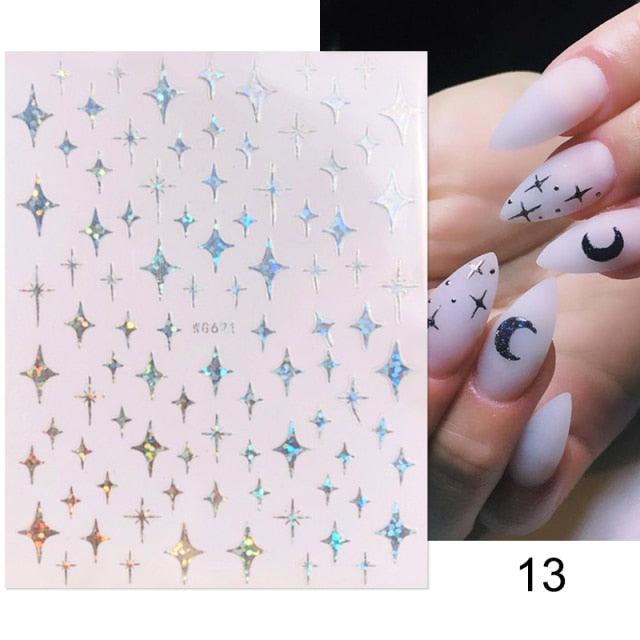 Rose Gold Star 3D Nail Stickers Silver Black White Star Heart Transfer Stickers for Nails DIY Decals Manicures Decoration Tips Nail Art Decals Water Transfer Nail Decals Sticker For Pretty Girl Self-Adhesive Nail Decals Designer Nail Stickers for Acrylic