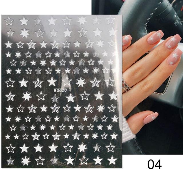 Rose Gold Star 3D Nail Stickers Silver Black White Star Heart Transfer Stickers for Nails DIY Decals Manicures Decoration Tips Nail Art Decals Water Transfer Nail Decals Sticker For Pretty Girl Self-Adhesive Nail Decals Designer Nail Stickers for Acrylic