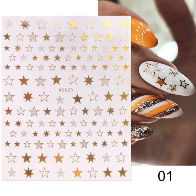 Rose Gold Star 3D Nail Stickers Silver Black White Star Heart Transfer Stickers for Nails DIY Decals Manicures Decoration Tips Nail Art Decals Water Transfer Nail Decals Sticker For Pretty Girl Self-Adhesive Nail Decals Designer Nail Stickers for Acrylic
