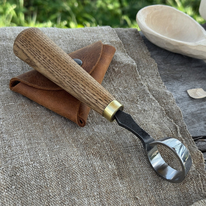 Spoon Carving Scorp (Round) Knife, ⌀3 cm (1.2 inches) with Leather Case